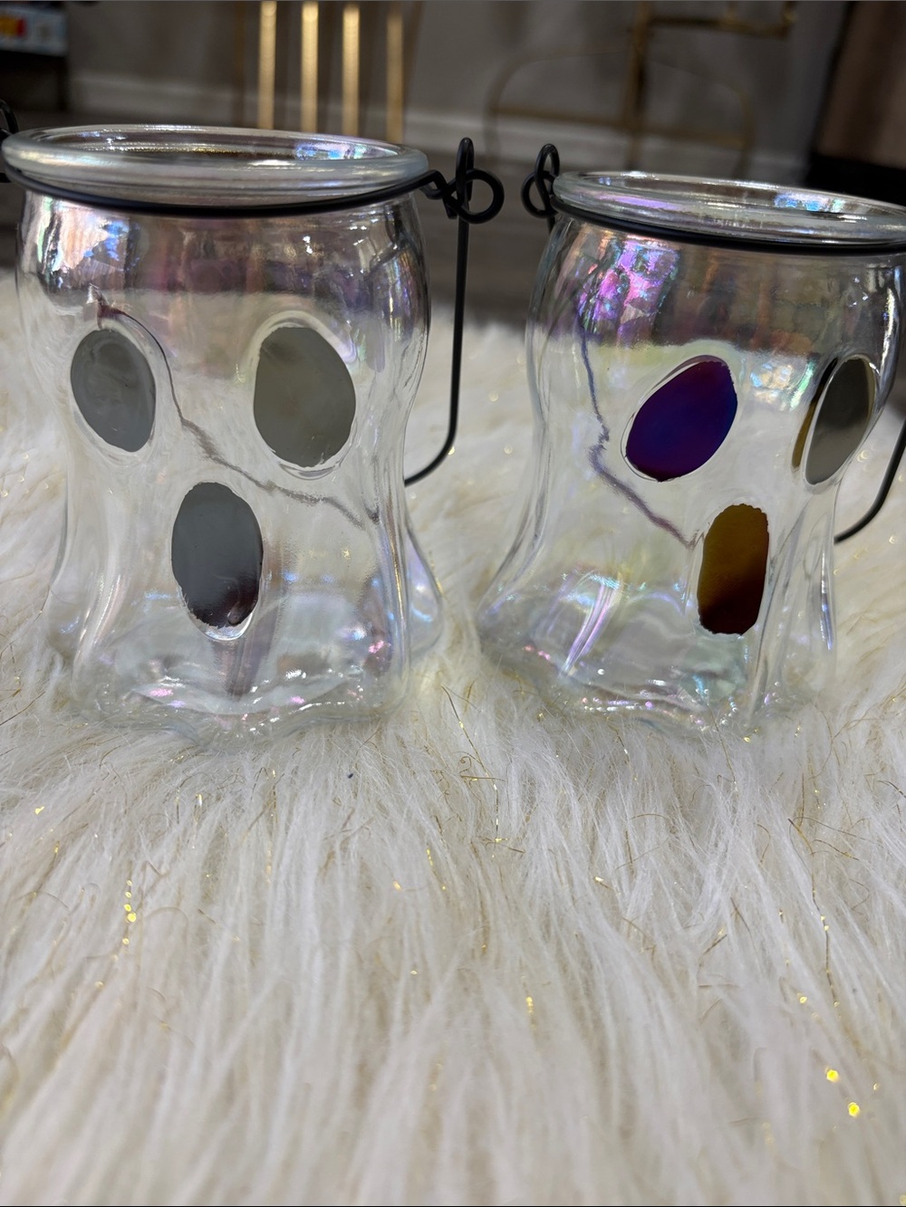 Iridescent Glass Ghost Lantern - White